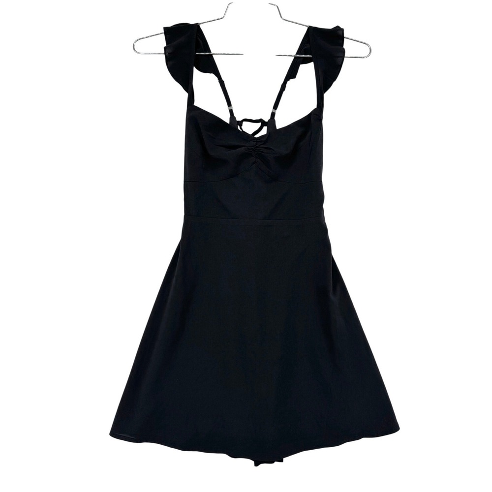 Princess Polly Romper Dress Womens 4 Black Excellent Ruffle Lace Up Back Mini